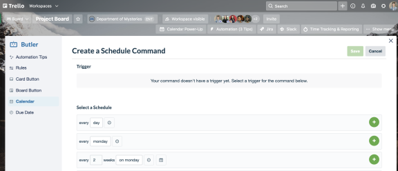 An image showing how to create a Schedule Command in Butler