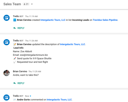 A view of Google Hangout Power-Up on a Trello board