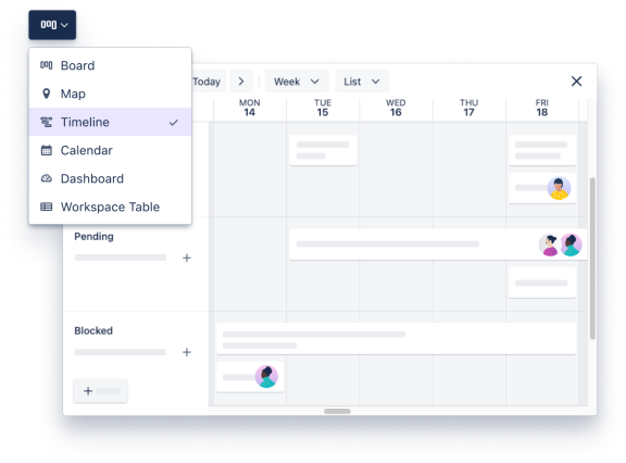 An illustration showing the Timeline view of a Trello board