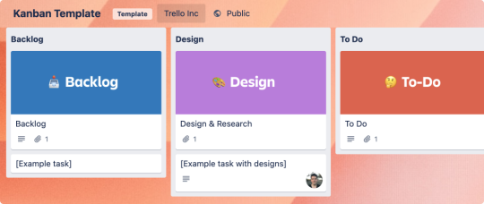 An image showing the Kanban Template for a Trello board
