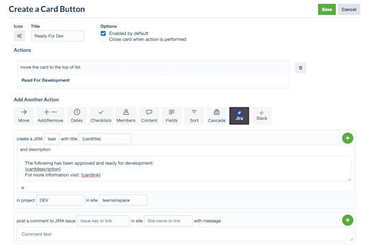 Image montrant comment créer un bouton de carte pour automatiser les notifications dans Slack et Jira