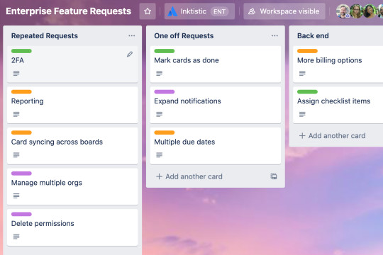 An example image of how a Trello board can help teams keep track of feature requests.