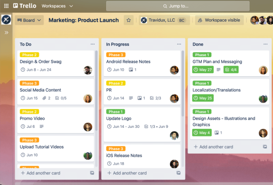 An image showing the Board view of a Trello board