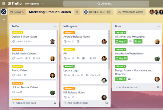 An image showing the Board view of a Trello board