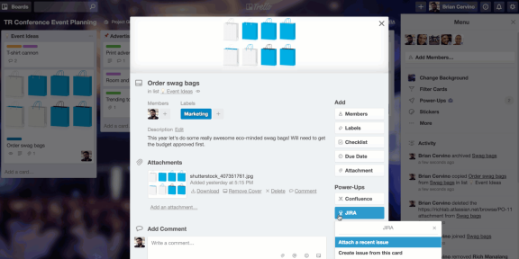 An image showing the Jira Power-Up on a Trello card