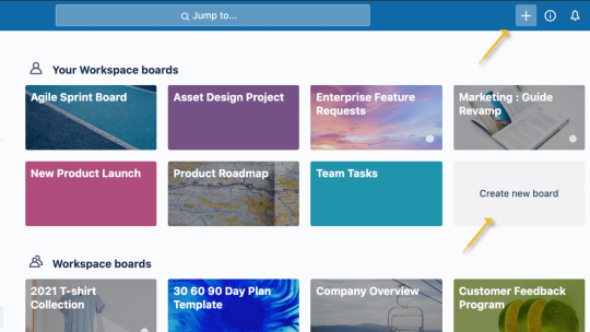 An image showing how to create a new board on a Trello Workspace
