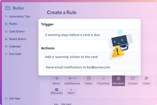 Imagen que muestra cómo crear reglas de automatización en un tablero de Trello