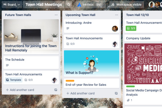An image example of how town halls, meetings and questions can be tracked company-wide.