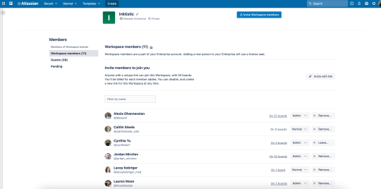 An image showing members for a Trello Workspace