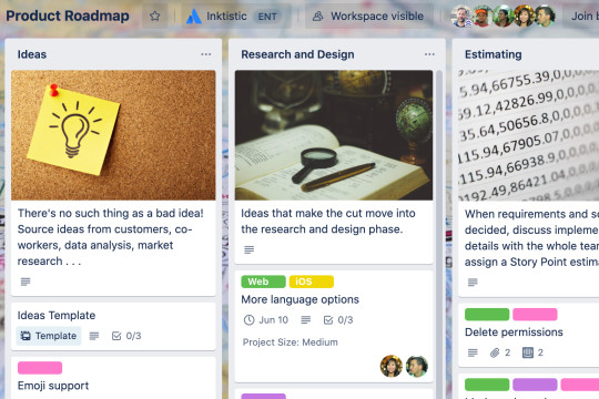 An image showing how a Trello board can help track a product roadmap.