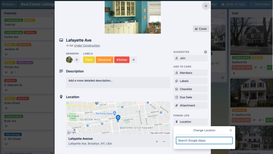 An image showing how to change a location on a Trello card