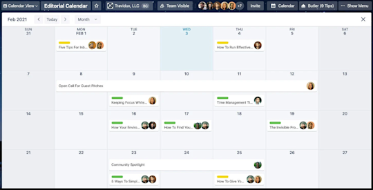 Imagen que muestra la vista de Calendario de un tablero de Trello