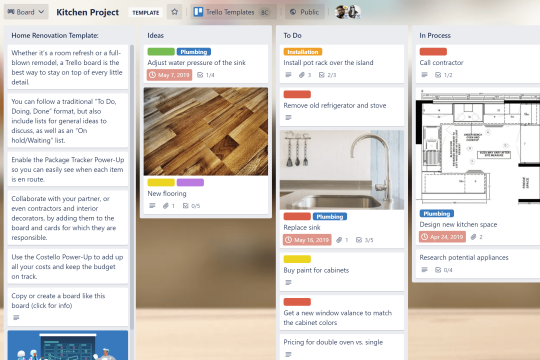 An image showing the Kitchen Planning Template for a Trello board