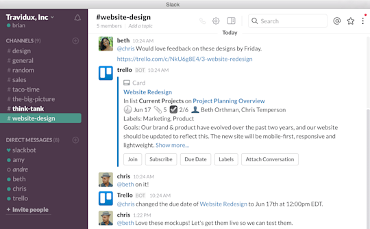 A view of attaching Slack conversations to Trello