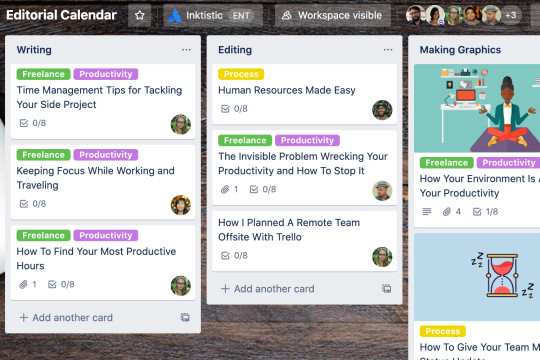 A view of a Trello board outlining some of the phases an editing team might need for collaboration.