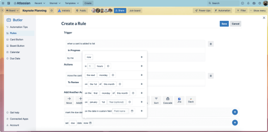 Image showing an example of an automation rule on a Trello board