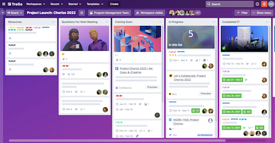 Egy Trello Enterprise-táblát ábrázoló kép