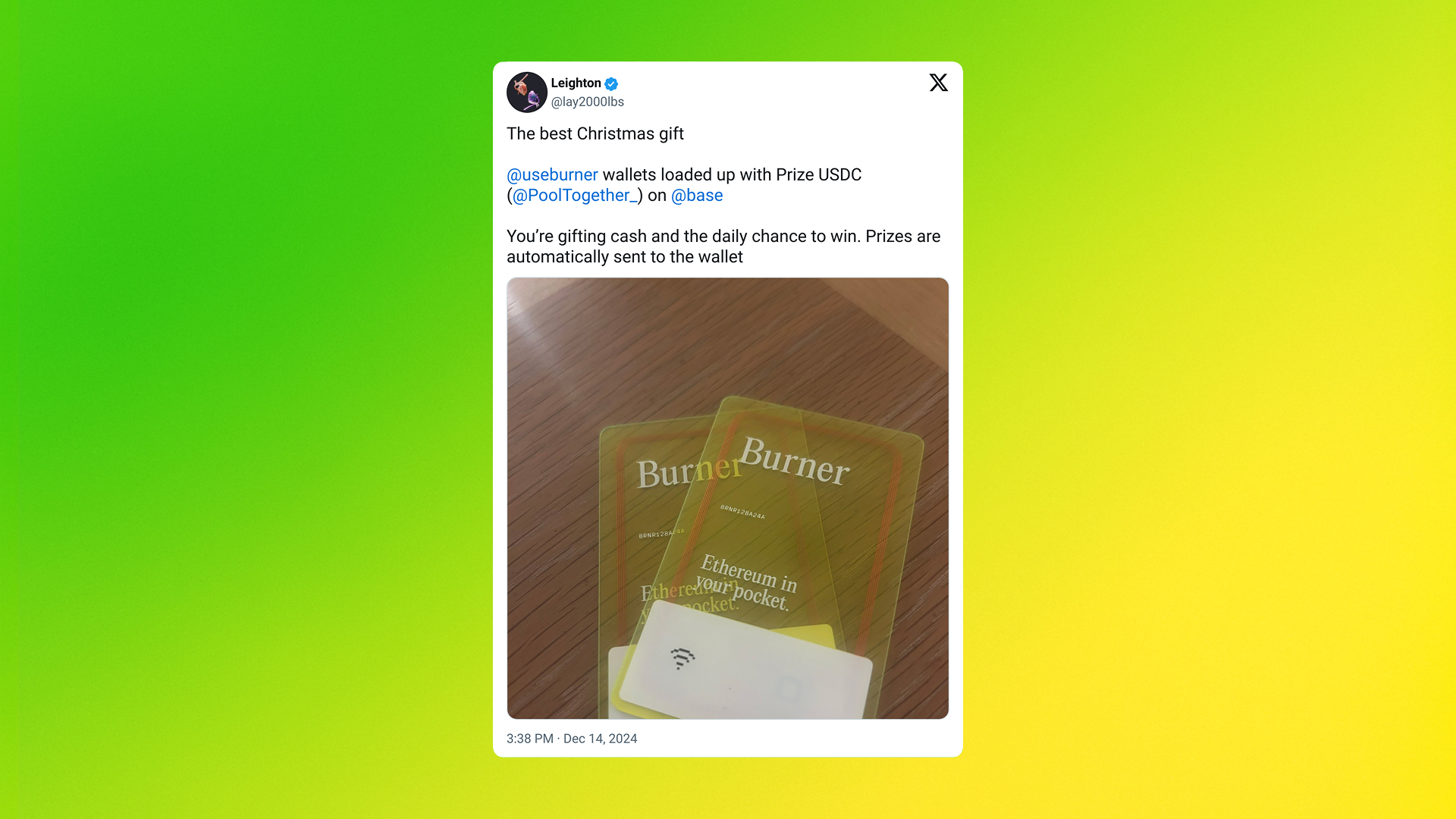 Burner use case - web3 lottery