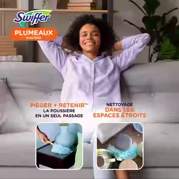 Image de Swiffer Dusters montre un nettoyage efficace de la poussière dans les espaces restreints