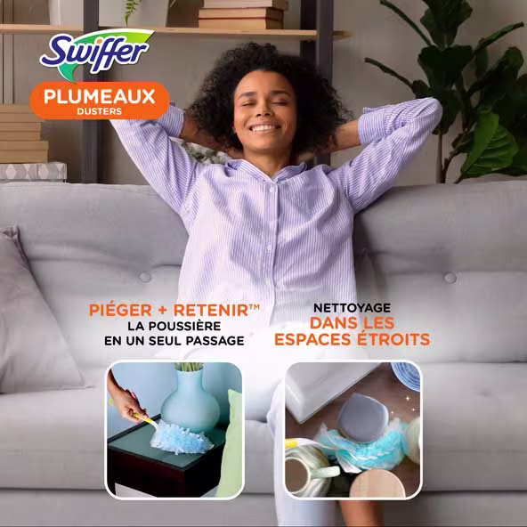 Image de Swiffer Dusters montre un nettoyage efficace de la poussière dans les espaces restreints