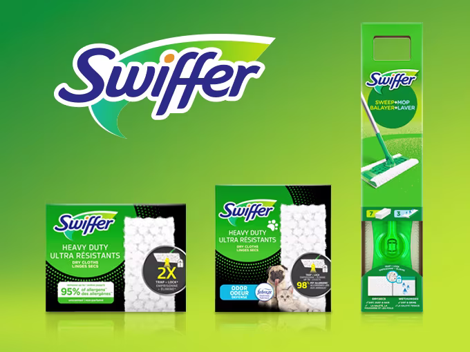 Produits de la gamme de recharges de linges secs multi-surfaces ultra résistants pour balai Swiffer®