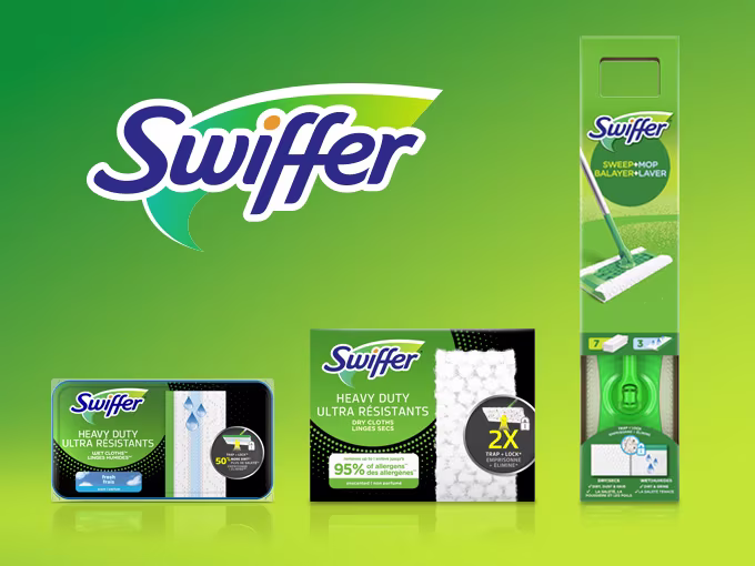 Ensemble de départ pour balai Swiffer Sec + humide – Produits de la gamme pour balai sur fond vert