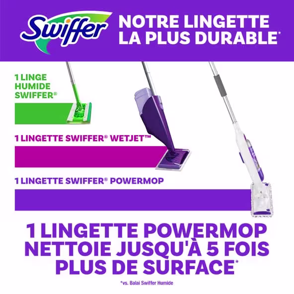 Comparaison des produits Swiffer mettant en évidence les lingettes de nettoyage les plus durables, y compris Wet Cloth et PowerMop