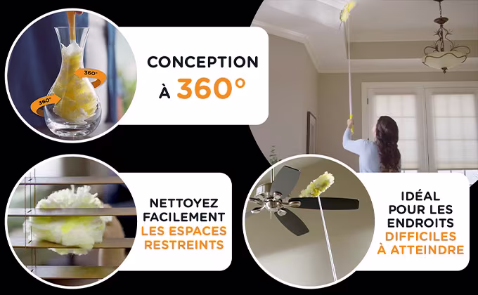 Plumeaux Swiffer Ultra résistants : conception à 360°, nettoie facilement les espaces restreints, idéal pour les endroits difficiles à atteindre