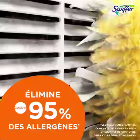 Le produit Swiffer démontre son efficacité en éliminant jusqu'à 95 % des allergènes tels que la poussière et les squames d'animaux domestiques.