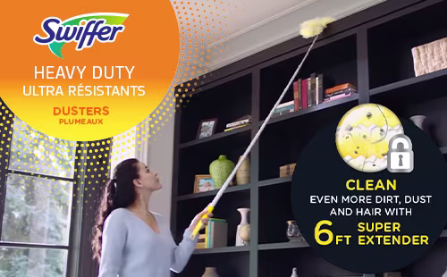 Plumeaux Swiffer Ultra résistants : Nettoyez encore plus de saleté, de poussière et de poils grâce au manche super télescopique de 1,8 m (6 pi)