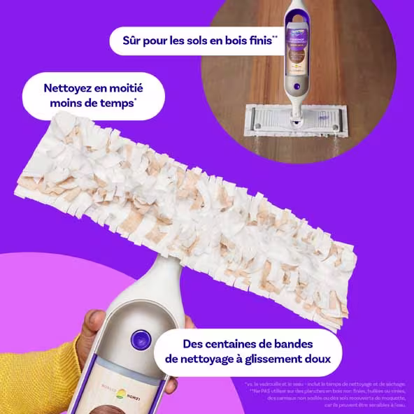 PowerMop sans fil avec bandes de nettoyage à glissement doux, sans risque pour les sols en bois finis, conçu pour un nettoyage rapide