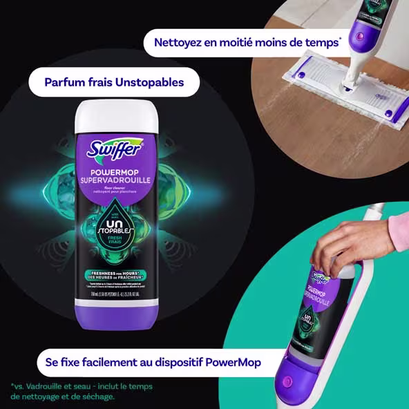 Swiffer Power Mop avec le parfum Unstopables; nettoie efficacement et s'attache facilement à l'appareil Power Mop pour une fraîcheur accrue