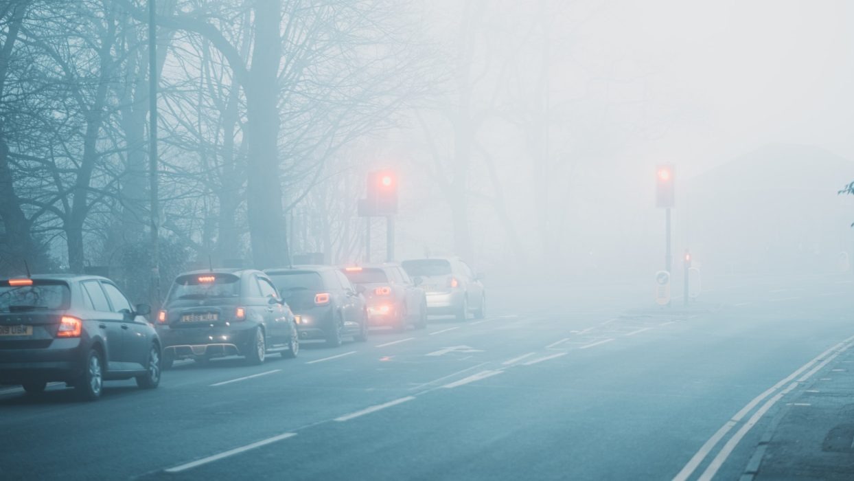 Cars in a queue at a set of traffic lights