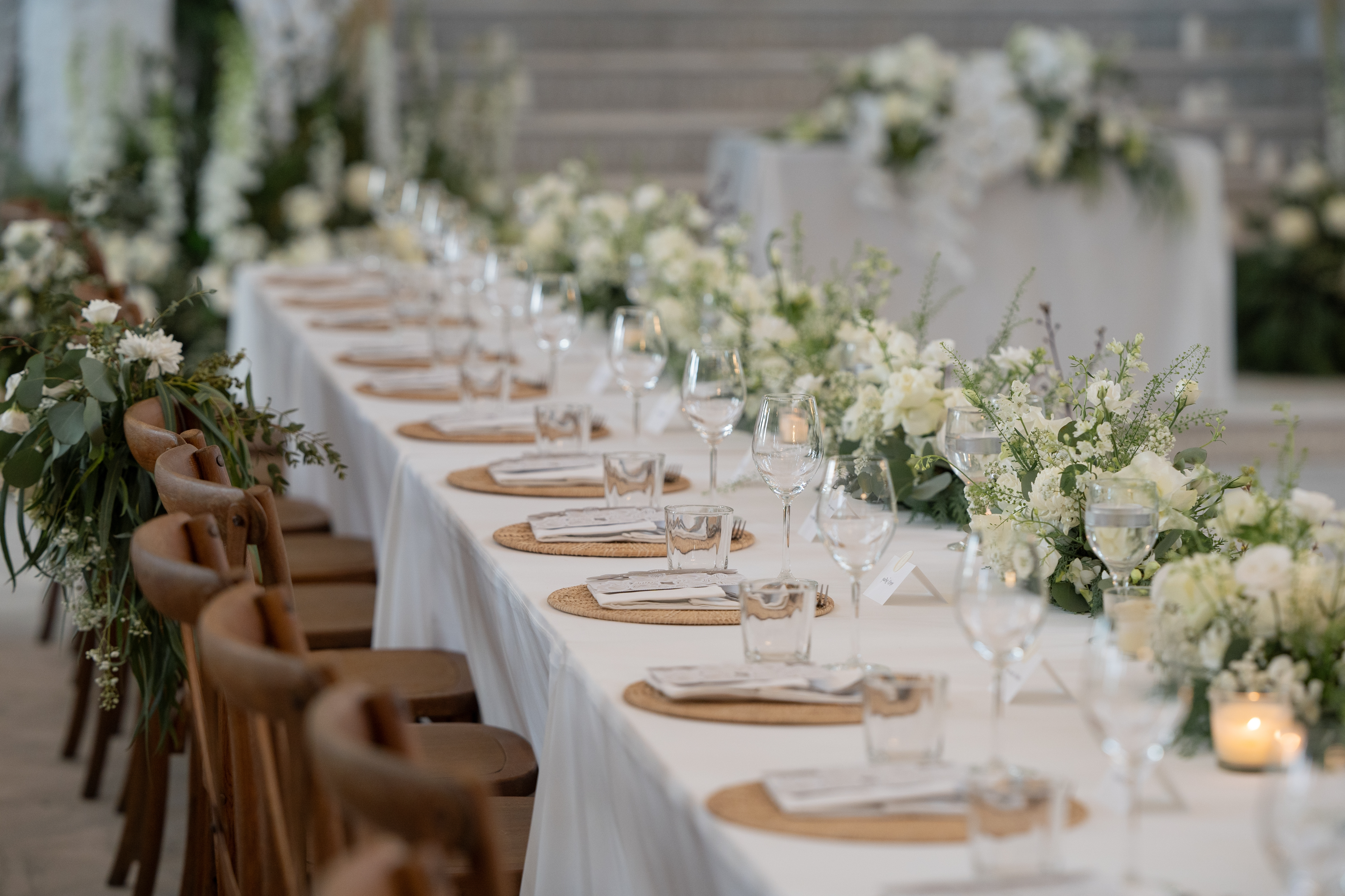 A set table at a wedding venue