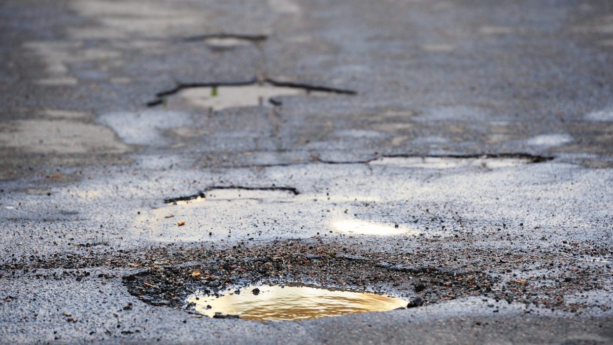 Potholes on a road 