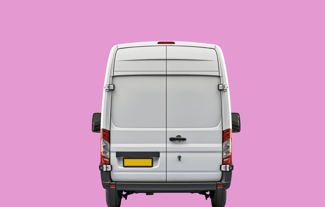 White van on a pink background.