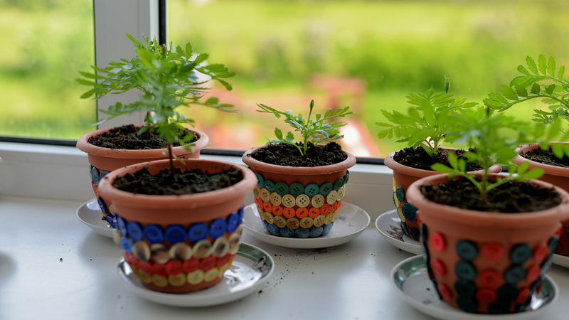 Potted house plants on window sill