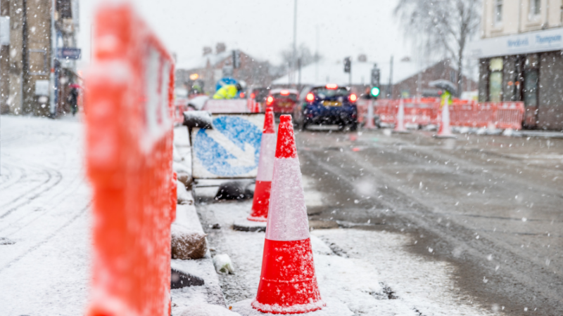 Roadworks in the snow