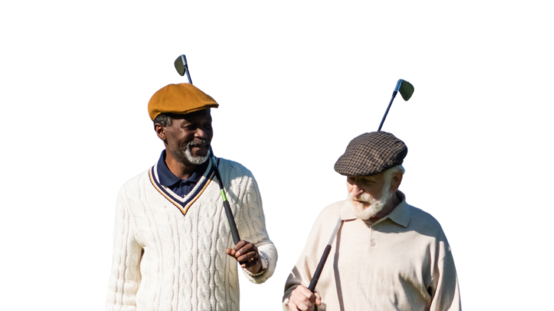 Two men playing golf