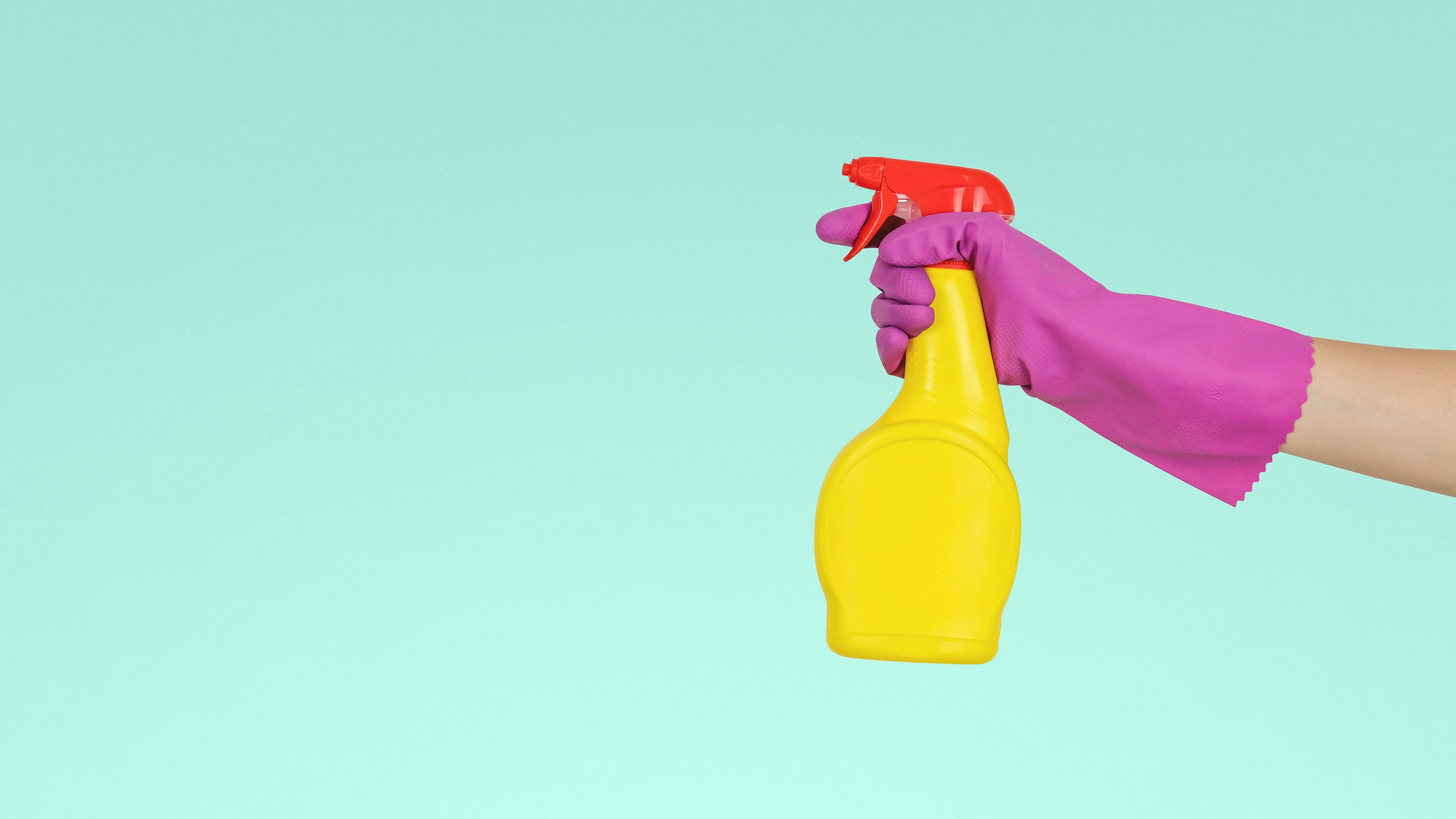 Person holding cleaning spray