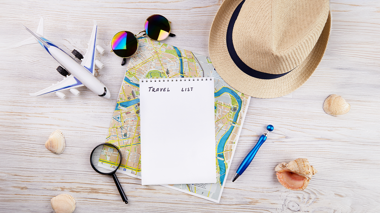 Notepad, map and travel accessories
