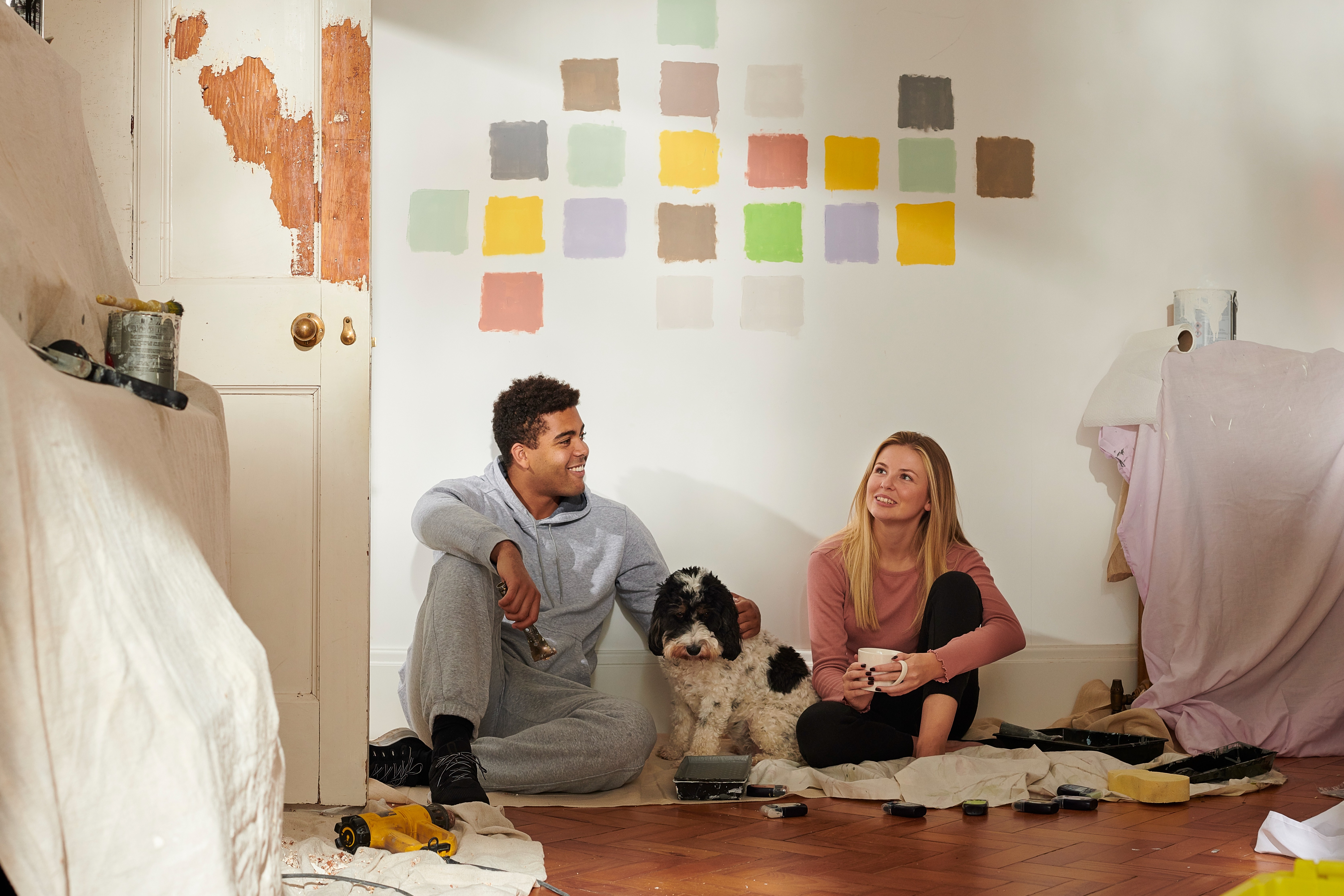 Couple taking a break from decorating