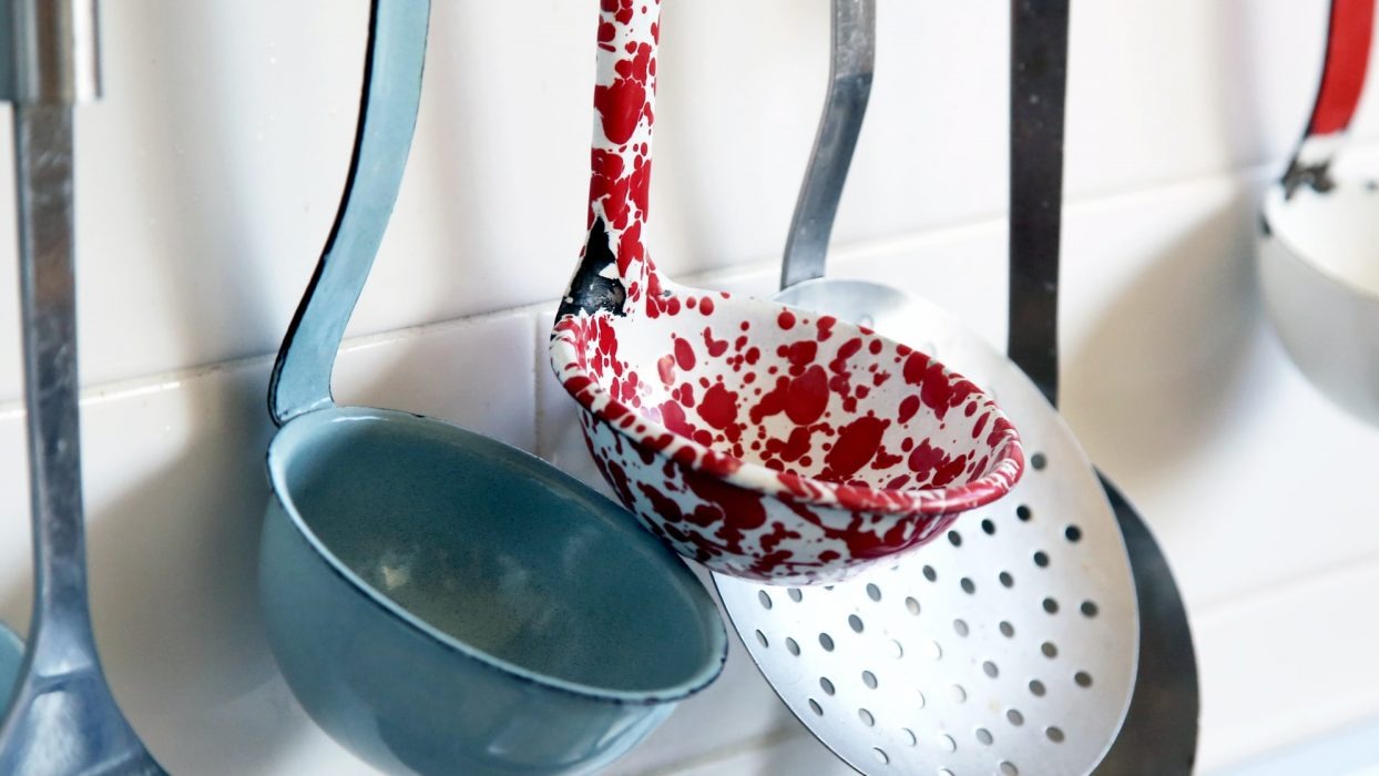 Kitchen utensils hanging up