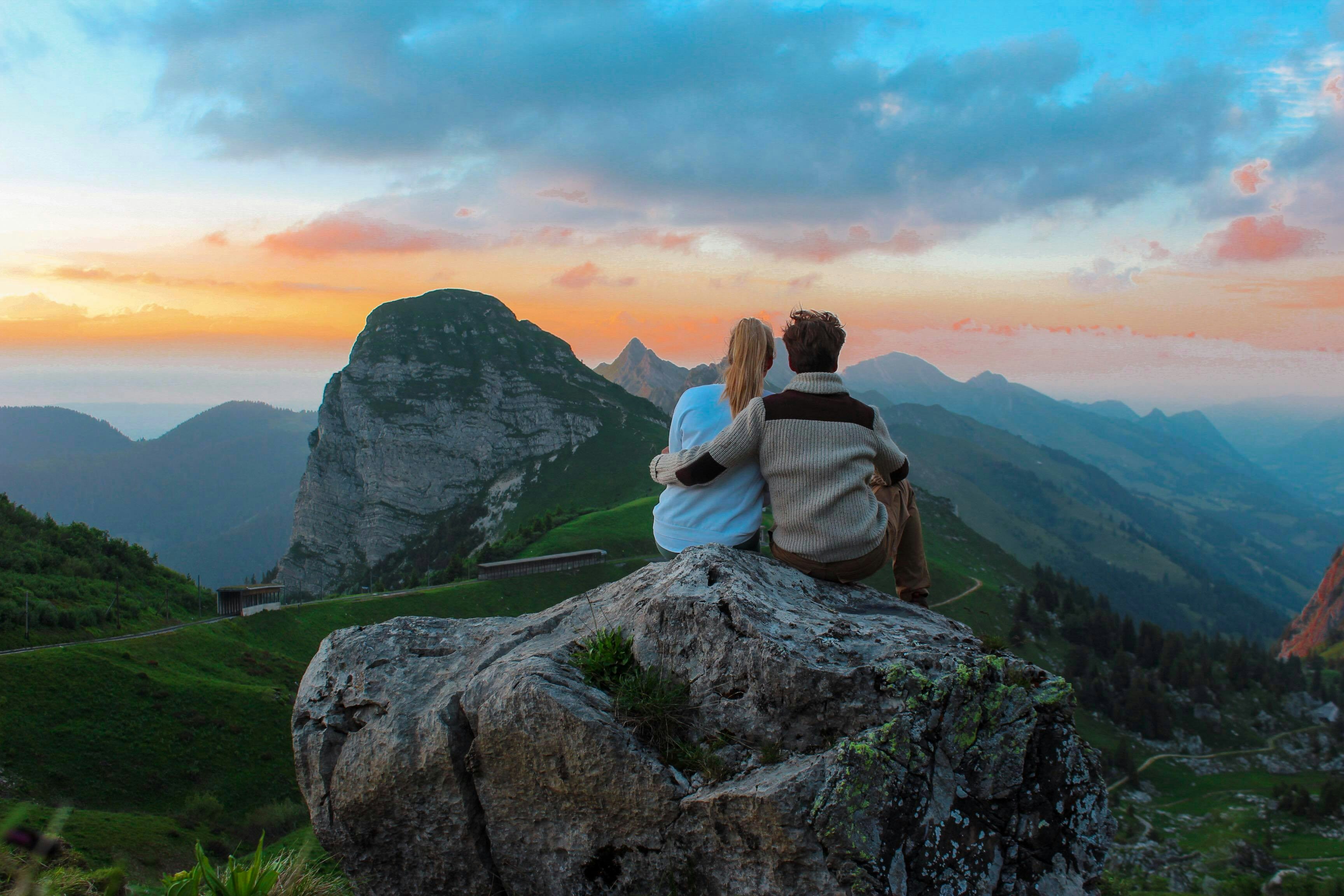 Couple watching mountain
