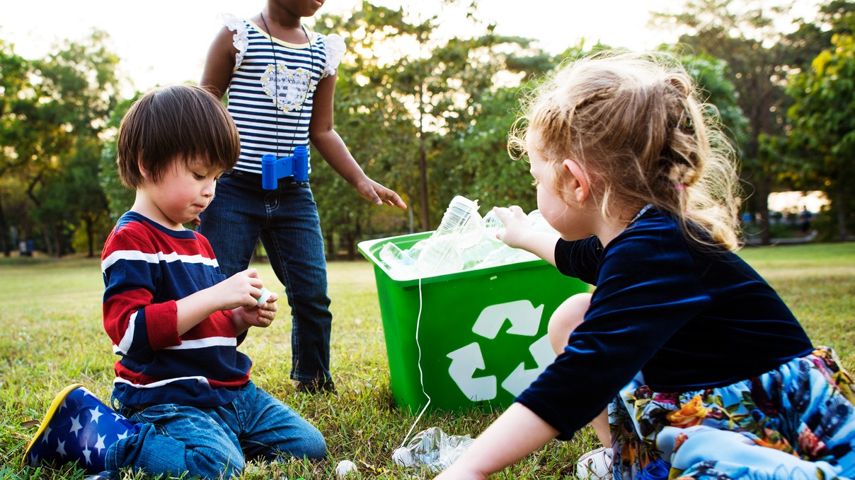Children picking up litter