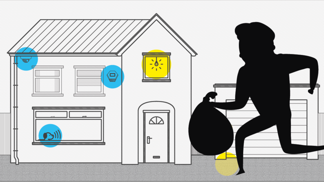 A graphic of a burglar and a house