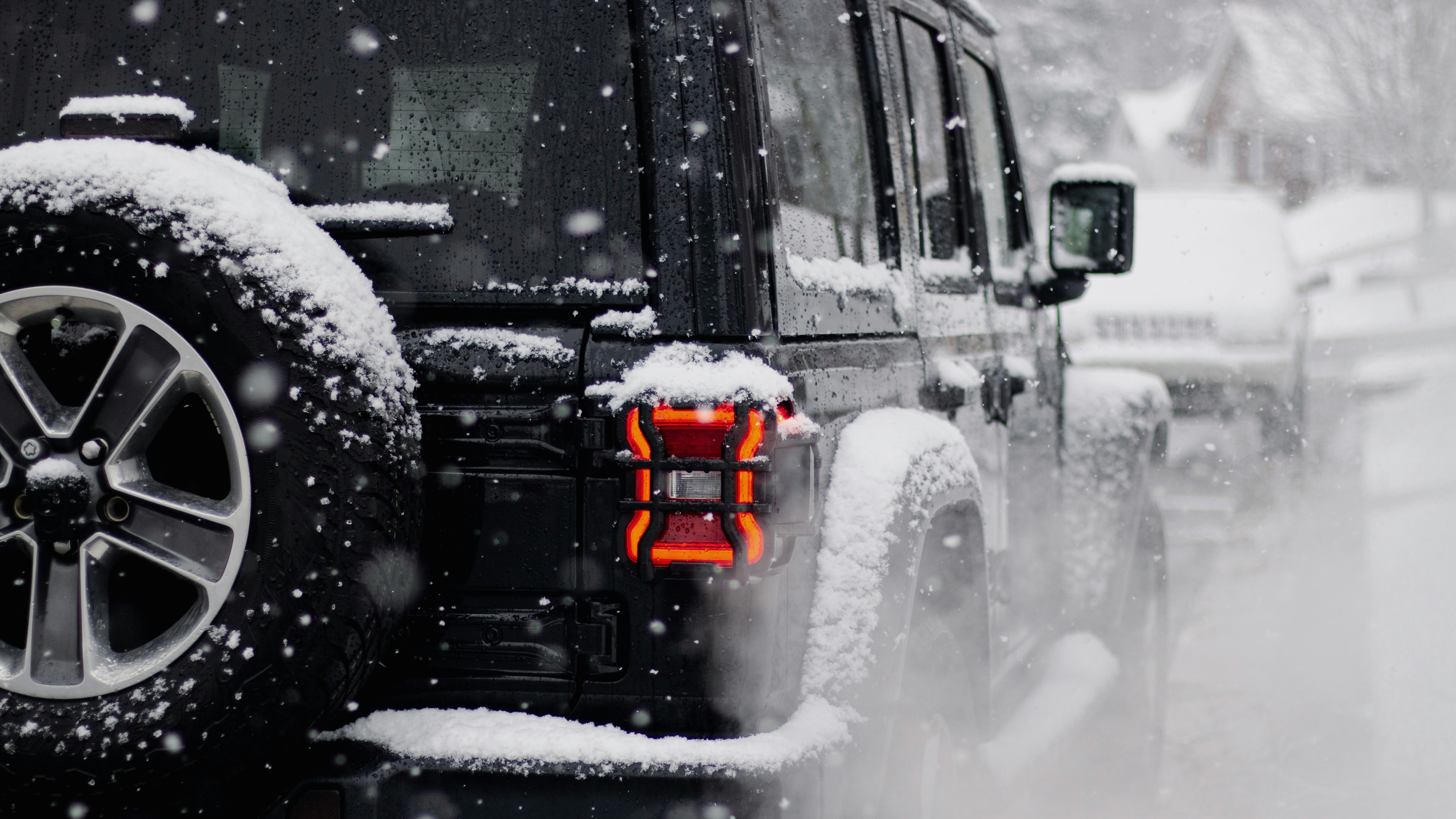 Car driving through the snow