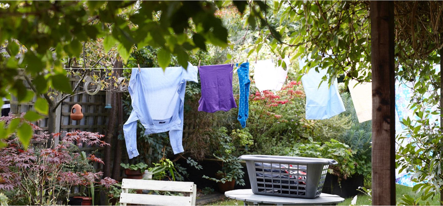 Washing hung up in a garden