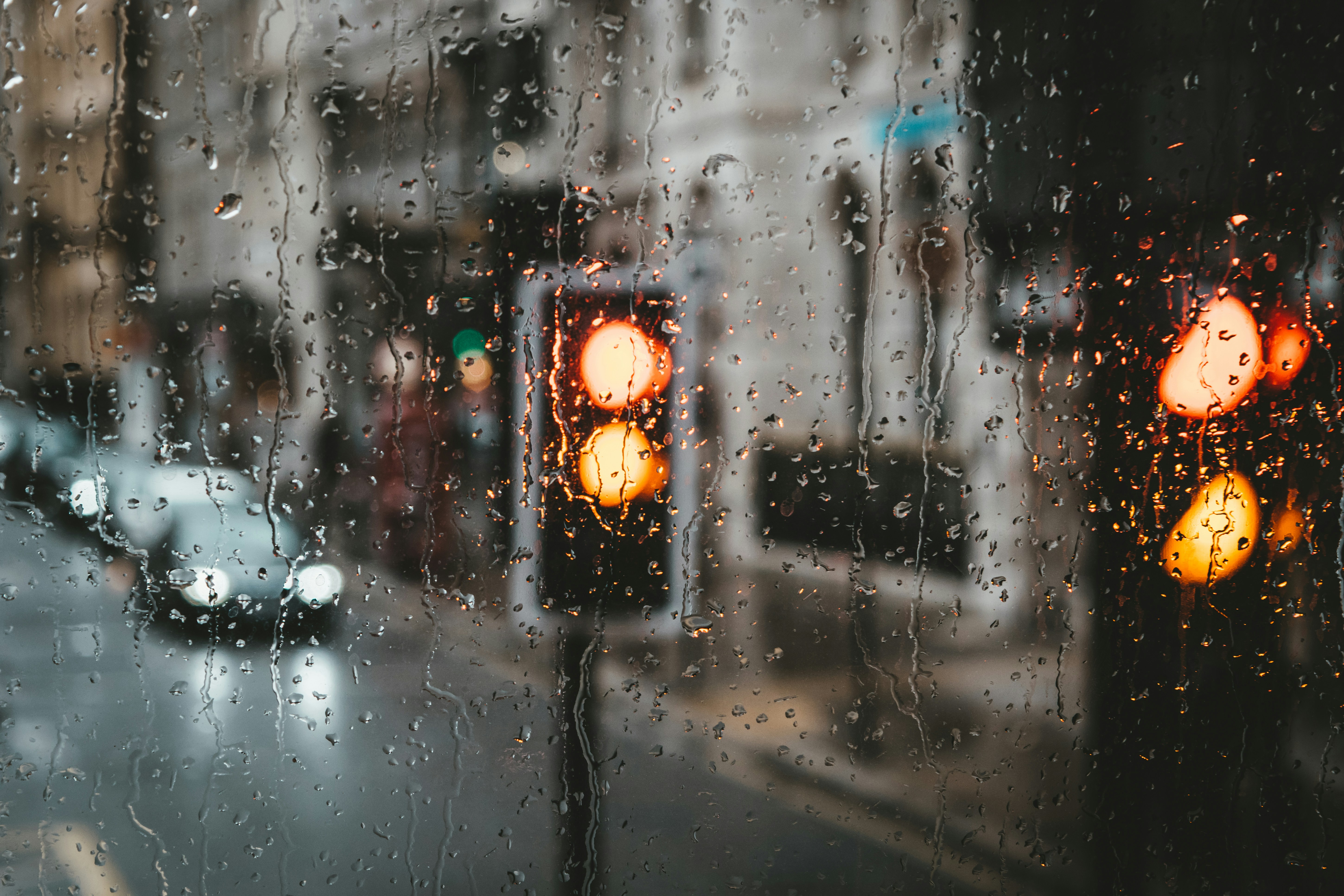 Road with lights visible and rain
