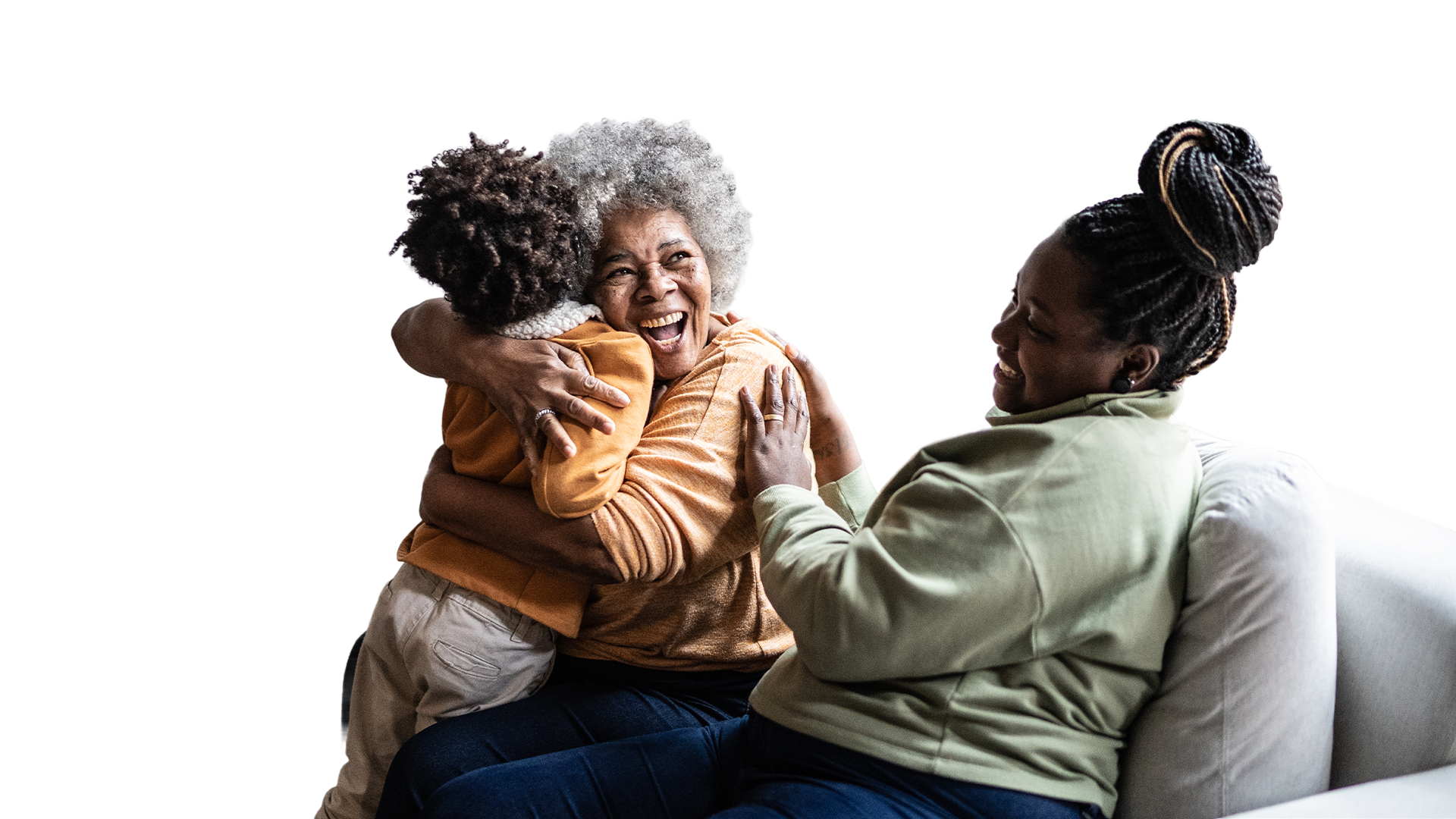 Family cudding on sofa
